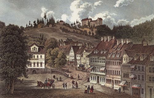 Heisinger, G.: Eisenach, Marktplatz von Nordosten, im Hintergrund die Wartburg