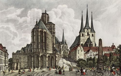 Rauschenfels von Steinberg, Jakob: Erfurt, Dom und Severikirche von Osten mit Daestellung einer Prozession