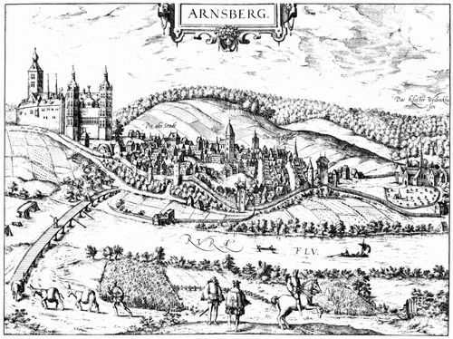Hogenberg, Franz: Arnsberg, Gesamtansicht mit Schloss
