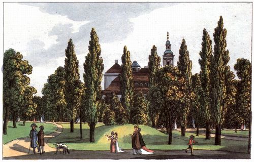 Schwarz, Carl Benjamin: Leipzig, Park mit Georgenhospital im Hintergrund