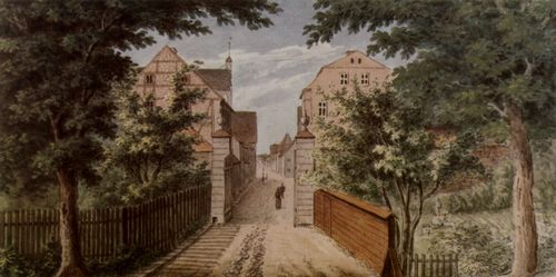 Gladrow, Anton Heinrich: Greifswald, Englische Pforte und Papenstrae (Huser von Canzler und Hagenow)