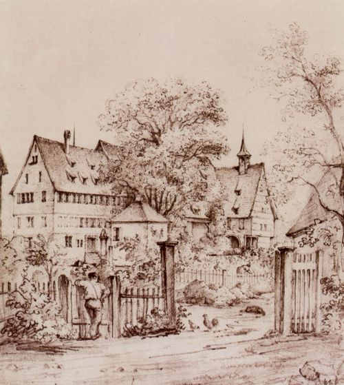 Nebel, Friedrich Joseph Adolf: Lauffen am Neckar, Klosteranlagen mit Hlderlins Geburtshaus