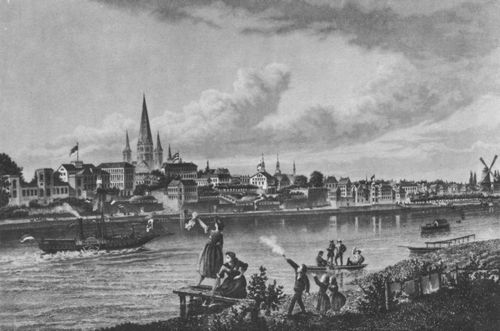 Foltz, F.: Bonn, Ansicht vom Beueler Ufer aus mit dem Raddampfer »Germania«