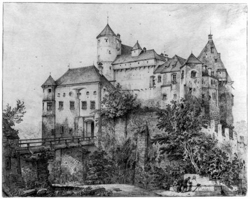 Quaglio, Domenico: Burghausen, Burg mit Abschnittsgraben und Brcke von Norden aus