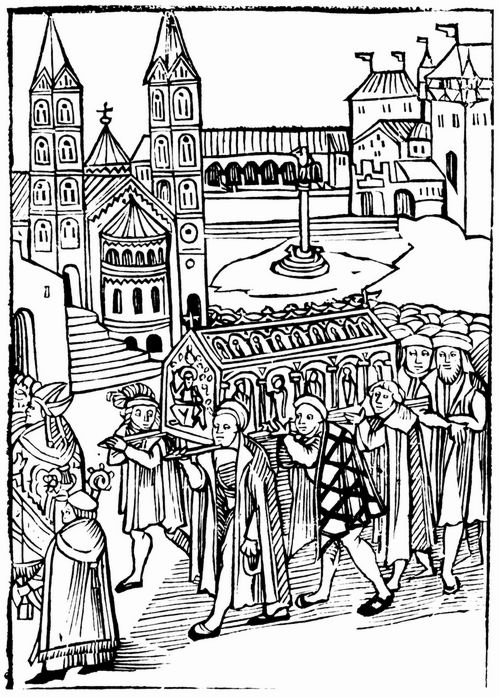 Pfeyl, Johann: Bamberg, Dom, Kaiserpfalz und Tattermannsule, Prozession mit dem Heinrichsschrein