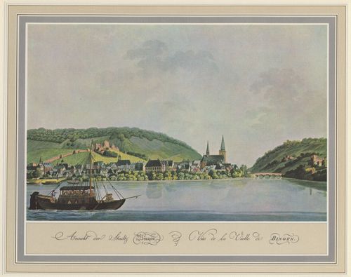 Ziegler, Johann: Bingen am Rhein, Ansicht mit Nahemndung vom nrdlichen Rheinufer aus