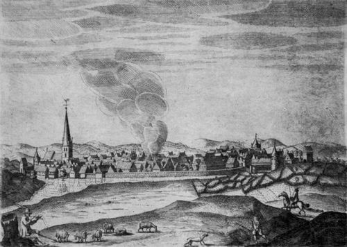 Lennep, Elias von: Bad Salzuflen, Ansicht von Norden mit Dampfwolke der Salzsiederei