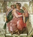 Michelangelo Buonarroti: Sixtinische Kapelle, Sibyllen und Propheten, Szene in Lünette: Der Prophet Jesaja, Detail