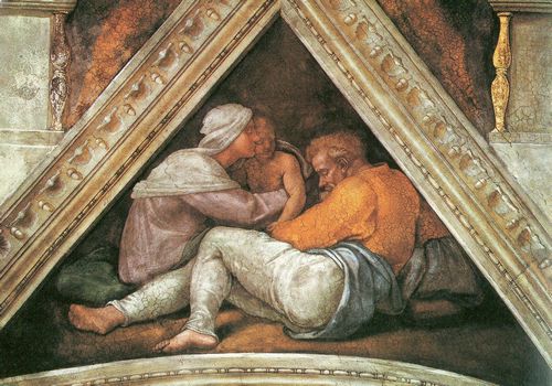 Michelangelo Buonarroti: Sixtinische Kapelle, Die Vorfahren Christi: Stichkappe mit Knig Josias als Kind und den Eltern