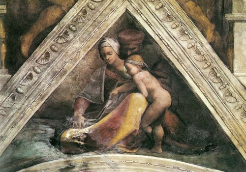 Michelangelo Buonarroti: Sixtinische Kapelle, Die Vorfahren Christi: Stichkappe mit der Familie des Knigs Salomon