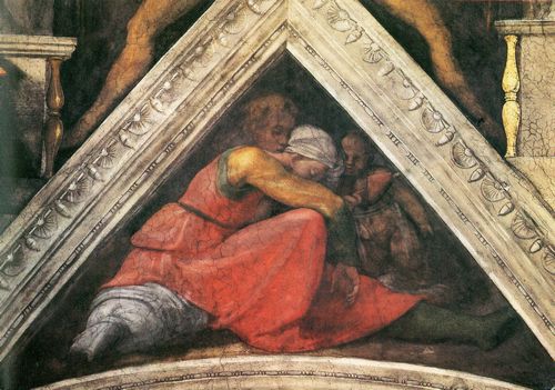 Michelangelo Buonarroti: Sixtinische Kapelle, Die Vorfahren Christi: Stichkappe mit der Familie des Knigs Asa