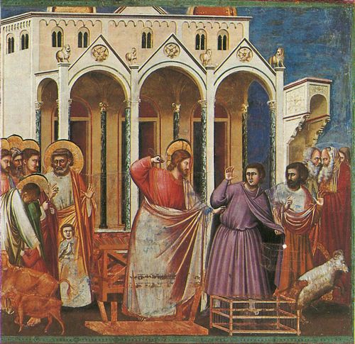 Giotto di Bondone: Fresken in der Arenakapelle in Padua, Szene: Die Vertreibung der Hndler aus dem Tempel