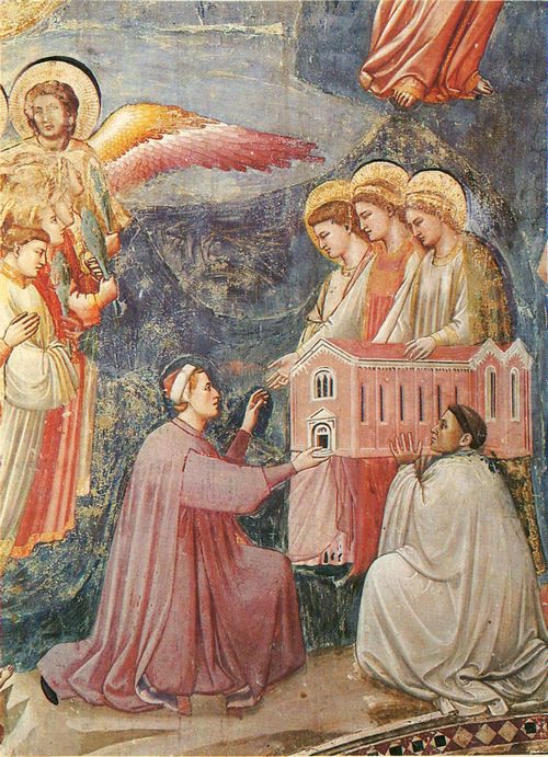Giotto di Bondone: Fresken in der Arenakapelle in Padua, Szene: Das Jngste Gericht, Detail Bildnis des Enrico Scrovegni