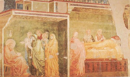 Giotto di Bondone: Fresken in der Peruzzi-Kapelle, Kirche Santa Croce in Florenz, Szene: Geburt Johannes des Tufers