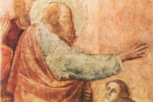 Giotto di Bondone: Fresken in der Peruzzi-Kapelle, Kirche Santa Croce in Florenz, Szene: Die Auferweckung der Drusiana, Detail