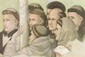 Giotto di Bondone: Fresken in der Bardi-Kapelle, Kirche Santa Croce in Florenz, Szene: Die Franziskusvision des Ordenbruders Agostino und des Bischofs von Assisi, Detail