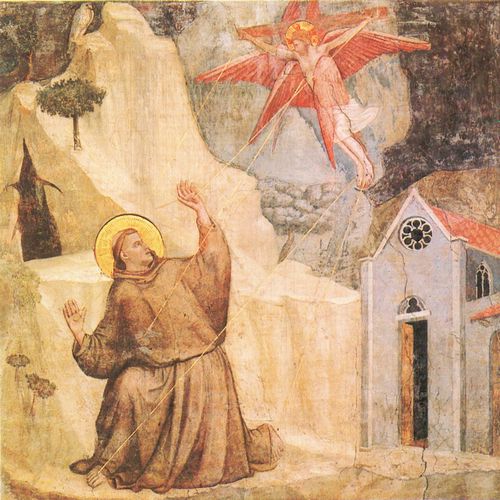 Giotto di Bondone: Fresken in der Bardi-Kapelle, Kirche Santa Croce in Florenz, Szene: Der Empfang der Wundmale