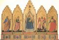 Giotto di Bondone: Thronende Muttergottes mit dem Kind, Erzengel Gabriel und Michael und Apostel Petrus und Paulus