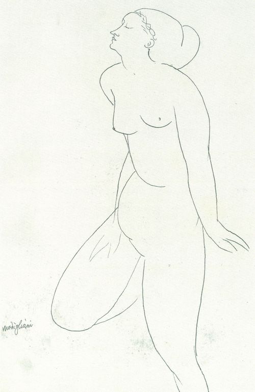Modigliani, Amedeo: Stehender weiblicher Akt mit angewinkeltem rechten Bein