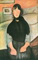 Modigliani, Amedeo: Junge braune Frau vor einem Bett sitzend