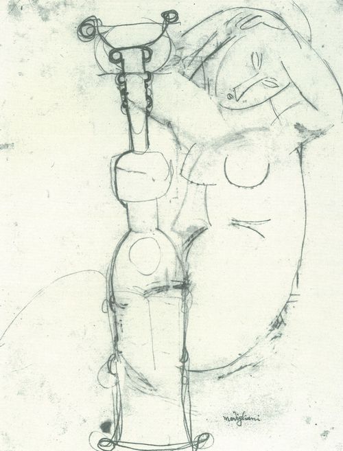 Modigliani, Amedeo: Studienblatt mit Negerplastik und Karyatide