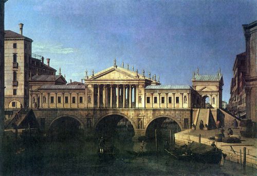Canaletto (I): Capriccio, Ponte di Rialto nach einem Entwurf Palladios