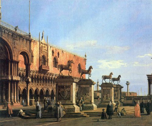 Canaletto (I): Capriccio, die Pferde von S. marco auf der Piazzetta