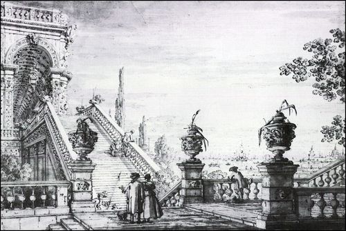 Canaletto (I): Capriccio, Terasse und Loggia eines Palazzos an der Lagune