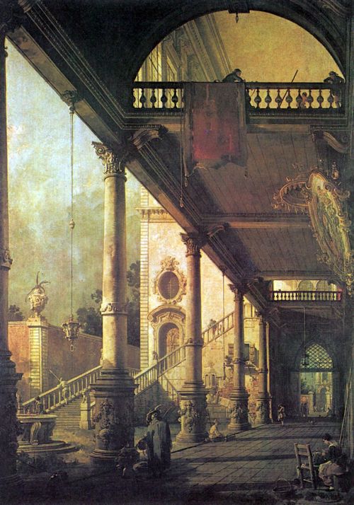 Canaletto (I): Capriccio, Kollonade, die sich gegen den Hof eines Palazzos ffnet