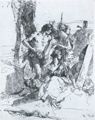 Tiepolo, Giovanni Battista: Figuren bei der Betrachtung einer Plastik des Pulcinello