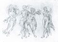 Pisanello: Trunkener Dionysos, gesttzt von einem Satyr, Mnade und tanzender Satyr