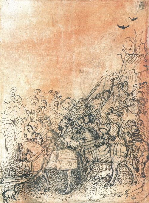 Pisanello: Hfischer Reiterzug mit drei Zwergen