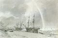 Constable, John: Brightons Strand mit einem Regenbogen: Abladende Kohlenschiffe