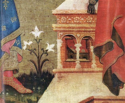Meister von Hohenfurth: Verkndigung an Maria, Detail des unteren Thronteils