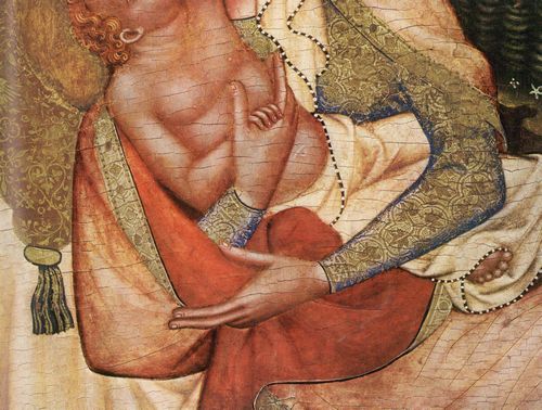 Meister von Hohenfurth: Geburt Christi, Detail der Figuren Christi und des Kindes