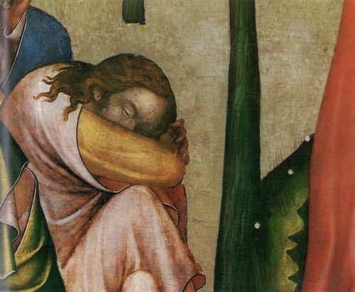 Meister von Hohenfurth: Christus am lberg, Detail der Figur des Hl. Jakob