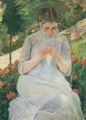 Cassatt, Mary: Junge Frau beim Nähen im Garten