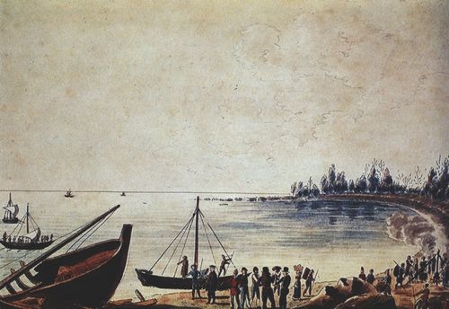 Rindisbacher, Peter: Festgehalten in der Bucht des Winnipeg-Sees zur Reparatur eines Bootes