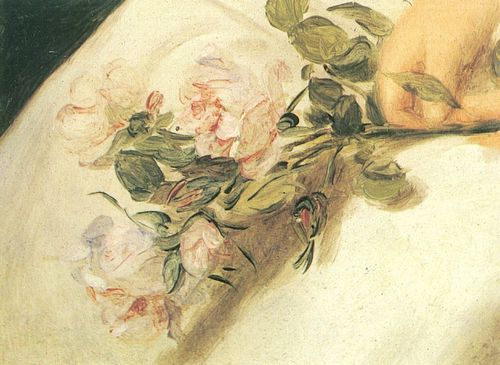Waldmller, Ferdinand Georg: Mdchenbildnis in Ischler Landschaft mit Rosen im Scho (Antonia Seemann), Detail