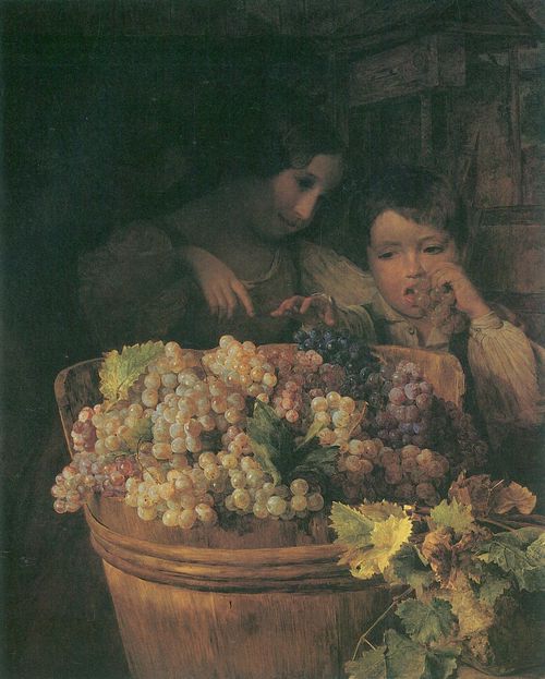 Waldmller, Ferdinand Georg: Kinder im Perhaus, Trauben essend »Kinder bei einer Butte mit Trauben«