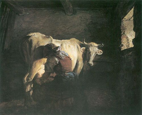 Waldmller, Ferdinand Georg: Buerin eine Kuh melkend