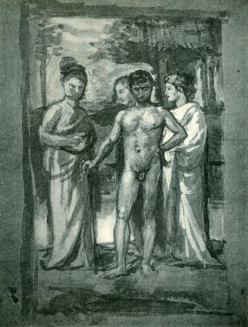 Mares, Hans von: Nackter Mann zwischen bekleideten Frauen