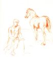 Marées, Hans von: Sitzender Mann, daneben ein Pferd