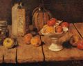Schuch, Carl: Äpfel mit Fruchtschale, Flaschen und einem Glas Eingemachten
