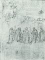 Pisanello: Verschiedene Skizzen, auch eine Jungfrau auf einem Thron zwischem vier Heiligen