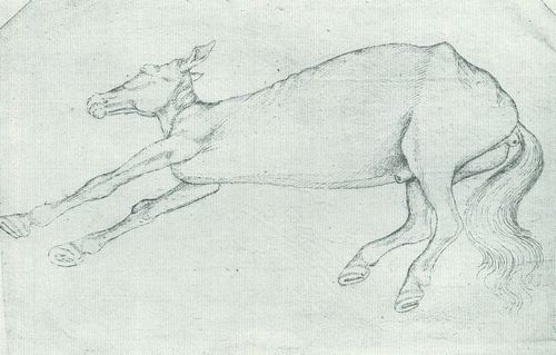 Pisanello: Liegendes Pferd mit weggestreckten Beinen