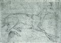 Pisanello: Gefangene Gemse, Vordebeine zusammengebunden, nach rechts liegend