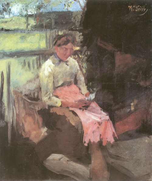 Leibl, Wilhelm Maria Hubertus: Lesendes Mädchen auf einer Bank im Freien