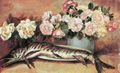 Segantini, Giovanni: Stillleben mit Blumen und Fisch