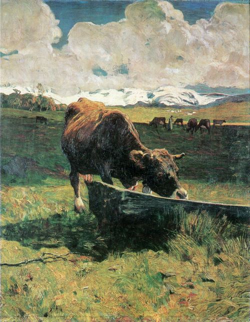 Segantini, Giovanni: Braune Kuh an der Trnke